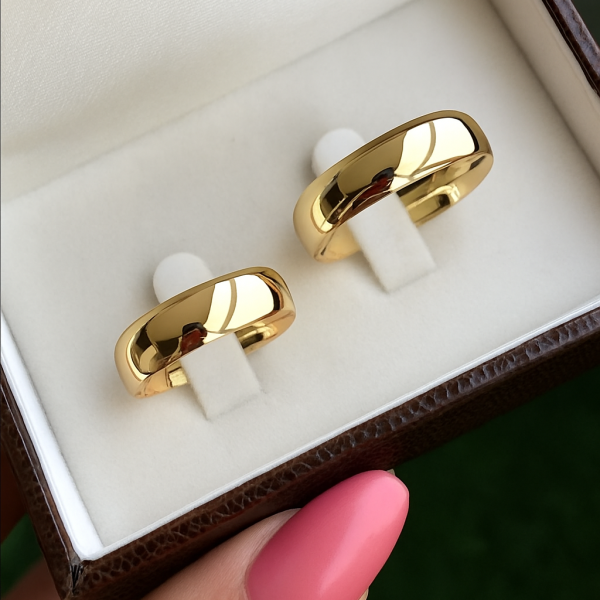 Par de Alianças Boleadas em Ouro Amarelo - Tradicional 18k/750